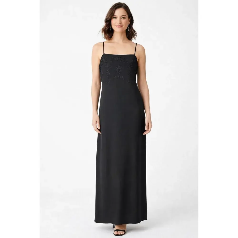 Ann Taylor | Dresses | Ann Taylor Silk Blend Black Embroidered Floral  Beaded Formal Dress Womens Nwt | Poshmark